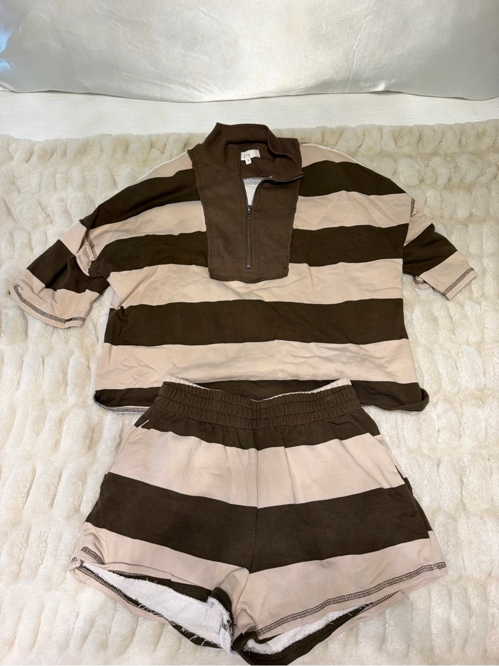 Striped Brown & Beige Two-Piece Lounge Set